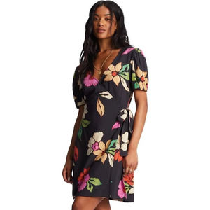 NWT Billabong Women's Hot Tropics Mini Wrap Dress‎ Black Floral Size XS